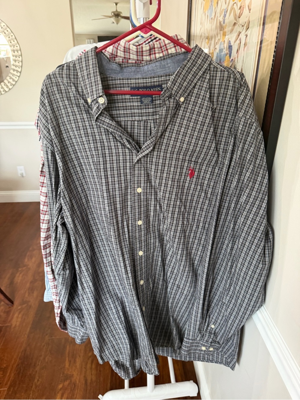 U.S. Polo Assn. Men’s Gray Plaid Button-Down Shirt with Red Logo